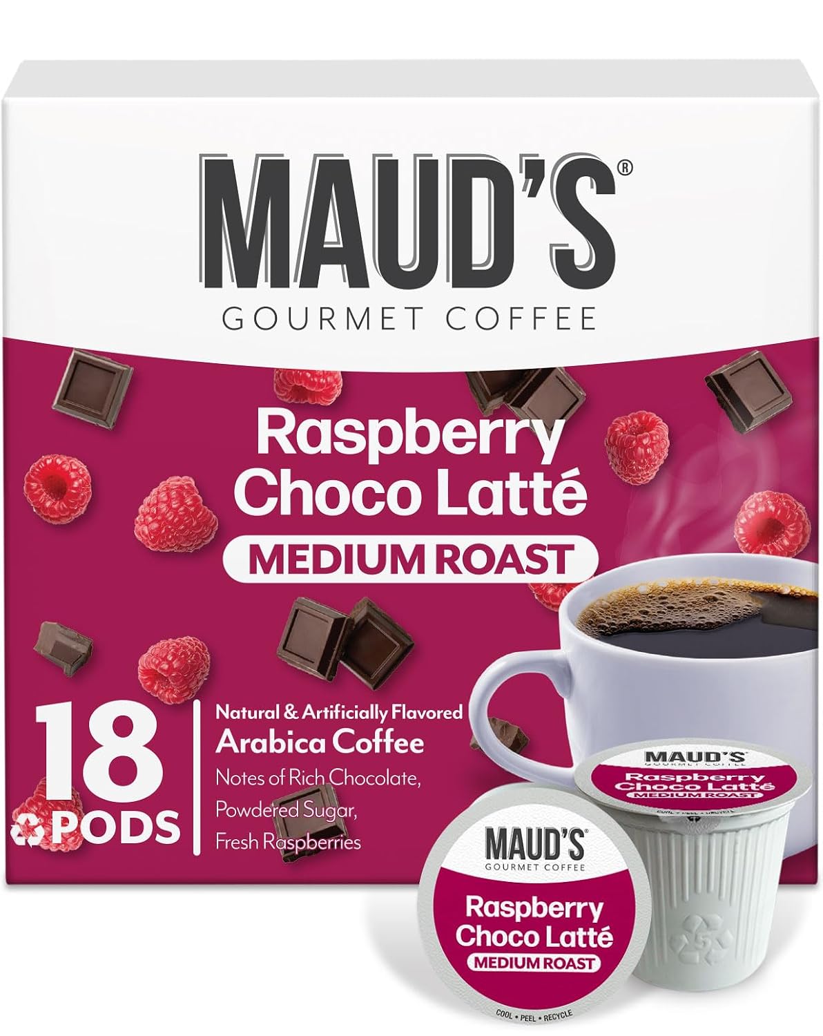 Maud's Raspberry Chocolate Flavored Coffee Pods, 18ct