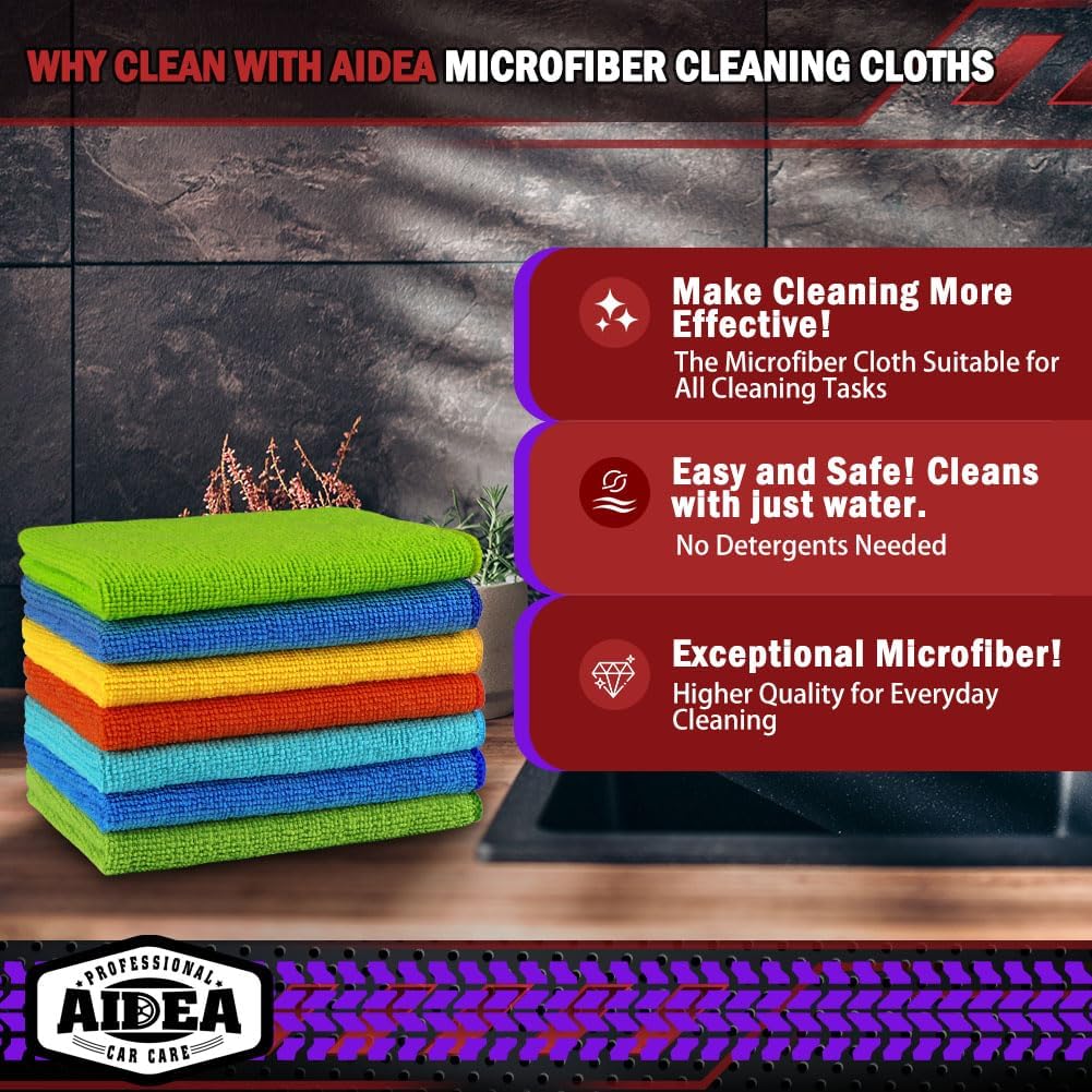 AIDEA Microfiber Cleaning Cloth-150PK, Microfiber Towels for Cars, 12"×12"