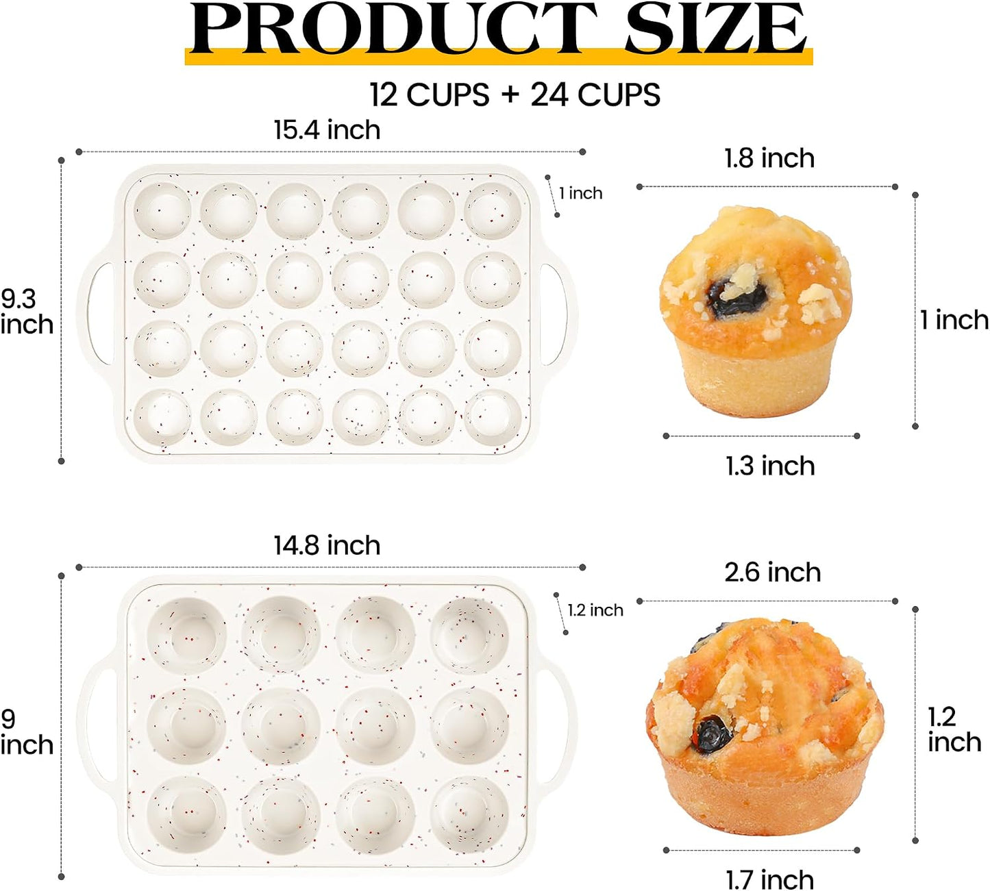 2 Pcs Silicone Muffin Pans for Baking, Cream
