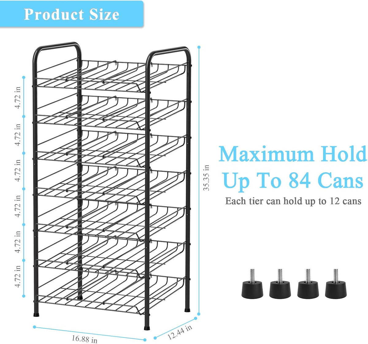 Vrisa 5 Tier Can Organizer for Pantry Can Holders 60 Cans Rack Canned Goods Organizer for Pantry Shelf Stackable Food Organizer Soda Vegetable Can Dispenser for Kitchen Cabinet, Black