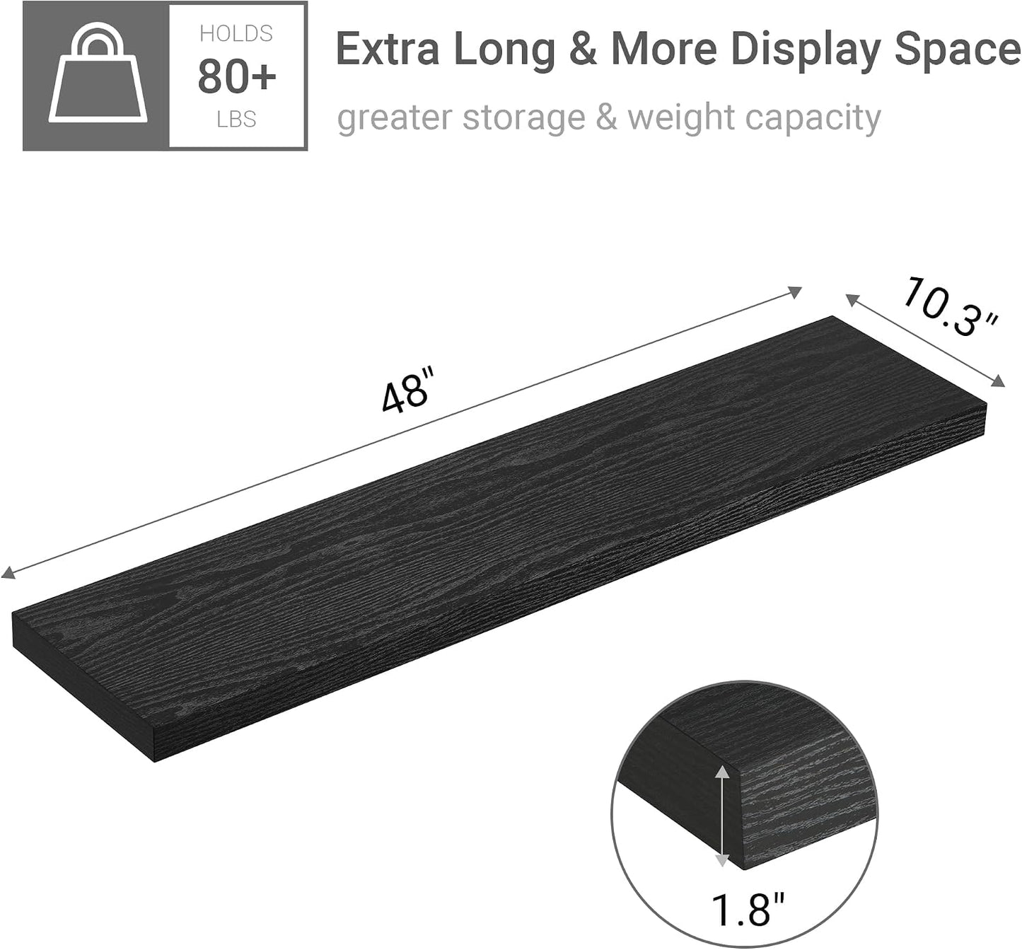 Vivelove Single Floating Shelves 48x10” Set of 1, Black