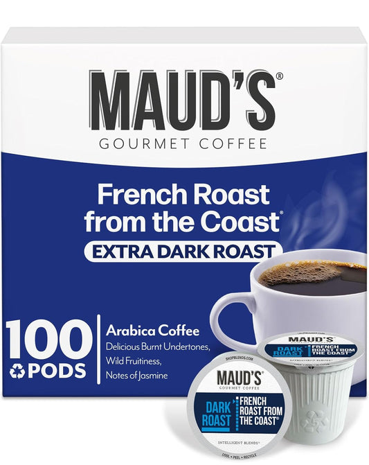 Maud's French Roast Coffee Pods, 100 ct, Dark Roast Coffee in Recyclable Single Serve Pods – 100% Arabica Coffee, Compatible