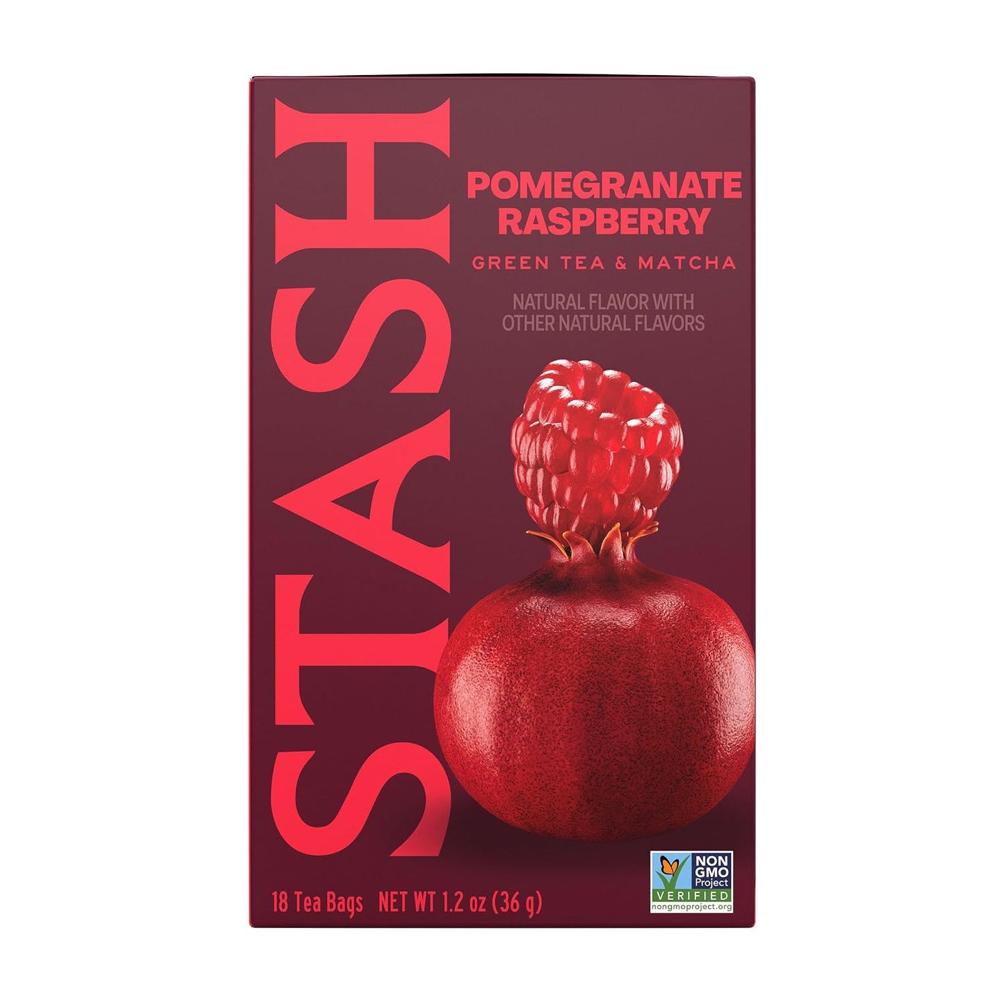 Stash Tea Pomegranate Raspberry &amp; Matcha Green Tea - Caffeinated, Non-GMO Project Verified Premium Tea with No Artificial Ingredients, 18 Count (Pack of 6) - 108 Bags Total
