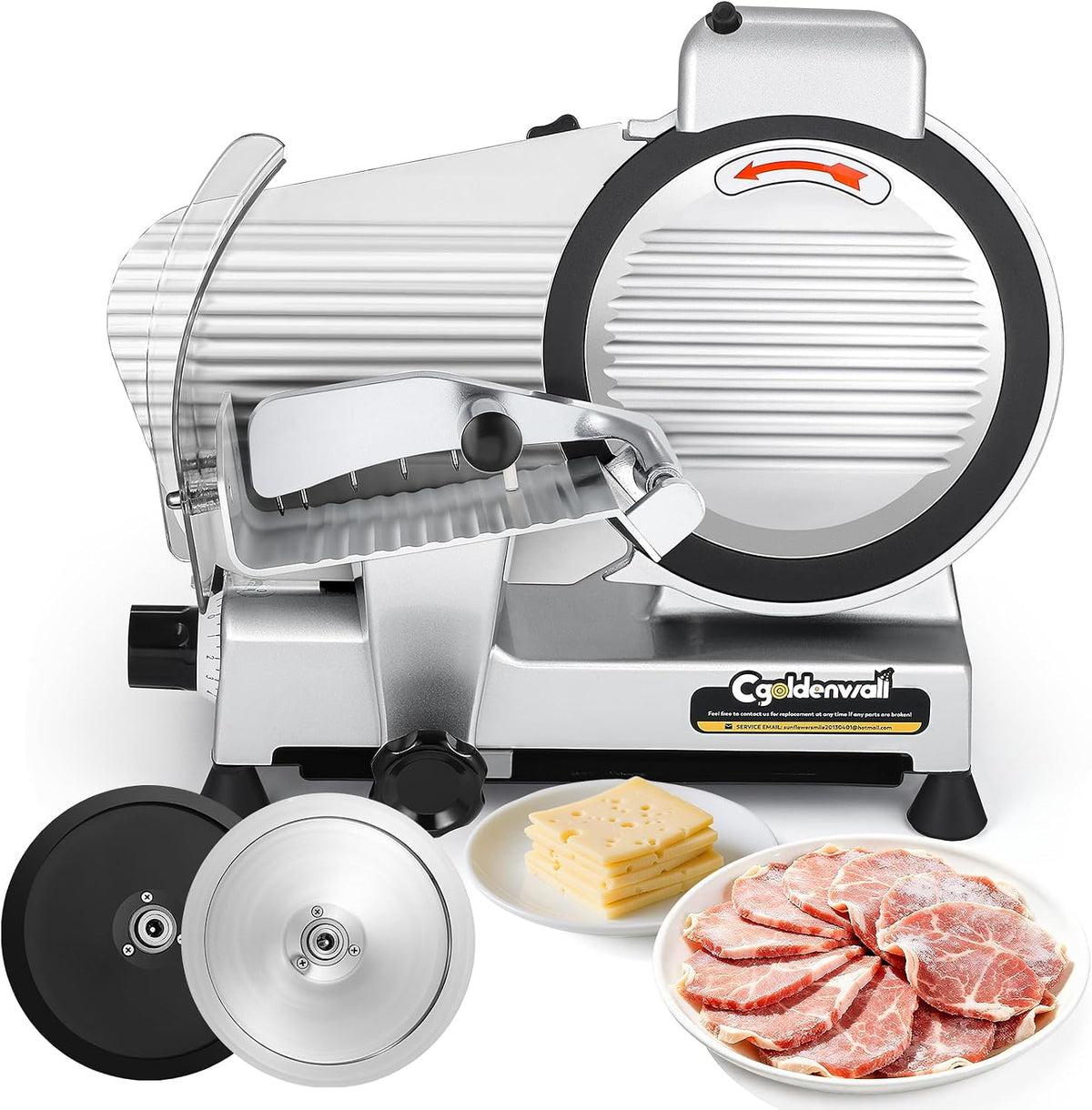 CGOLDENWALL Meat Slicer Machine with Teflon Non-stick Blade 240W Electric Meat Slicer for Frozen Meat/Deli Meat/Cheese/Food Slicer, Low Noises Commercial and Home Use