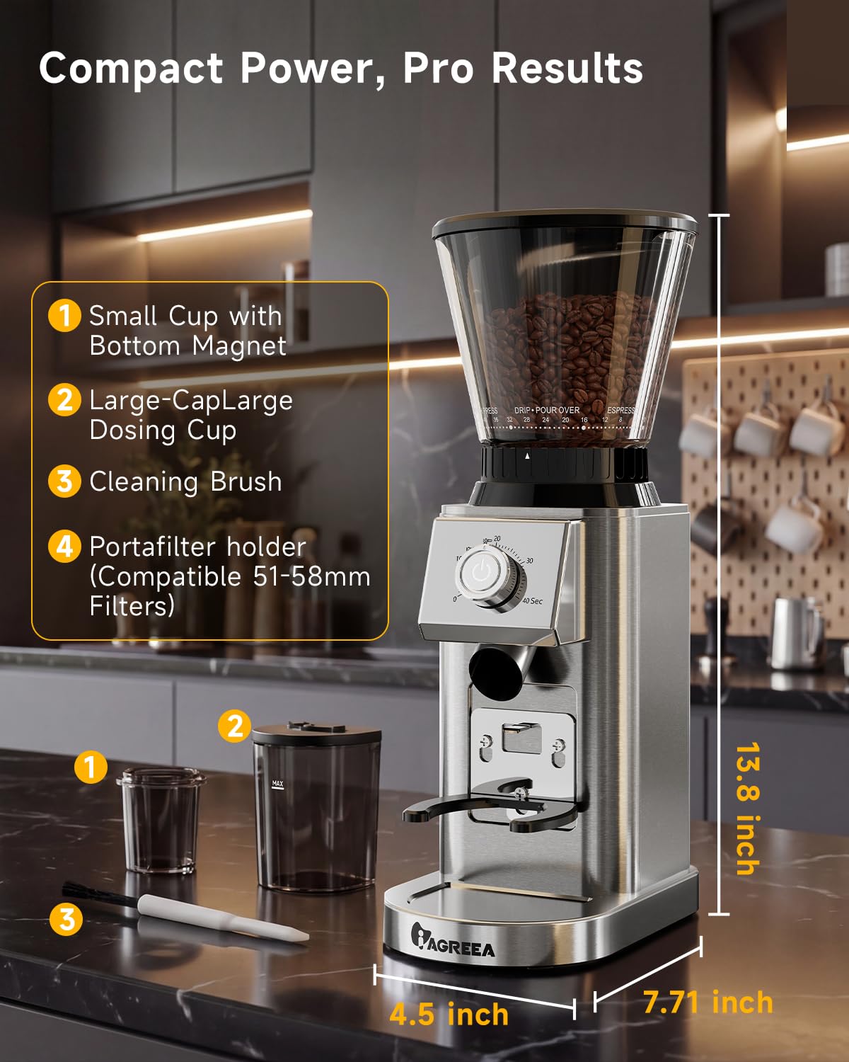 IAGREEA Coffee Grinder for Home Use, Conical Burr Espresso Grinder 48 Grind