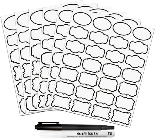Kitchen Pantry Food Containers Clear Labels with Black Border, 138 Waterproof Removable Write-on Sticker Labels Tags to
