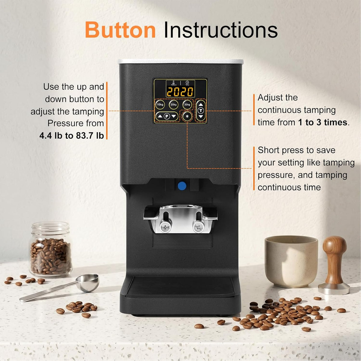 Electronic Automatic Espresso Tamper, 58mm Coffee Tamper | Multi-Tamp 1-3x Espresso Distribution Tool | Adjustable Pressure 2-38kg Electric Tamper | CE Certified | Home &amp; Commercial Barista Tool