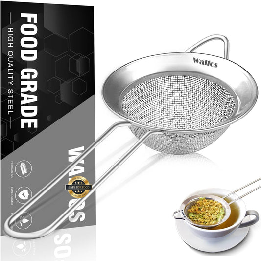 Walfos Mini Fine Mesh Tea Strainer, Stainless Steel Small Sifter with Sturdy Handle, 2.8 Inch Kitchen Metal Sieve for Tea,