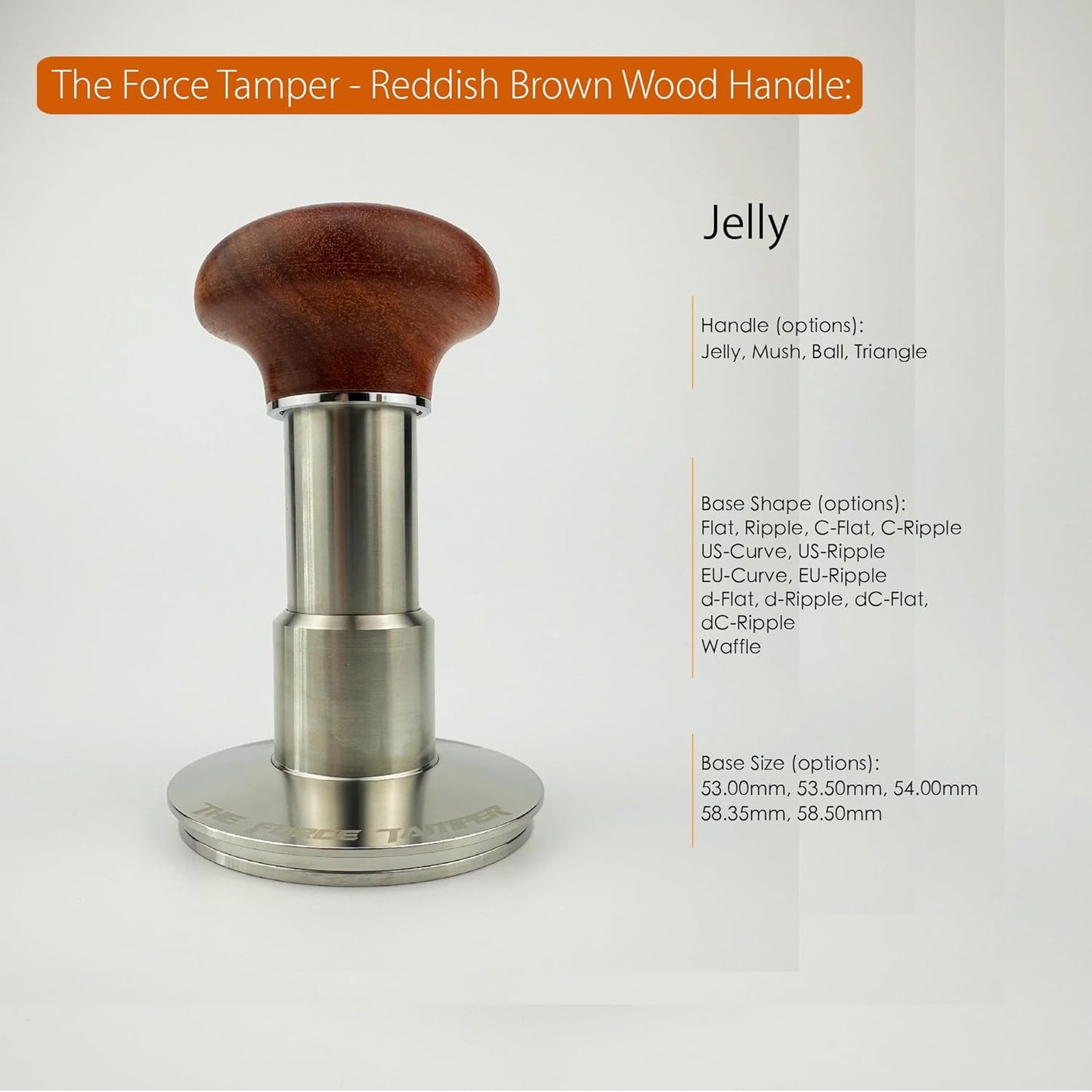 The Force Tamper-Espresso Coffee Tamper Coffee Press Tool Food Grade Stainless Steel Base Extend Set (Jelly, 58.50mm)