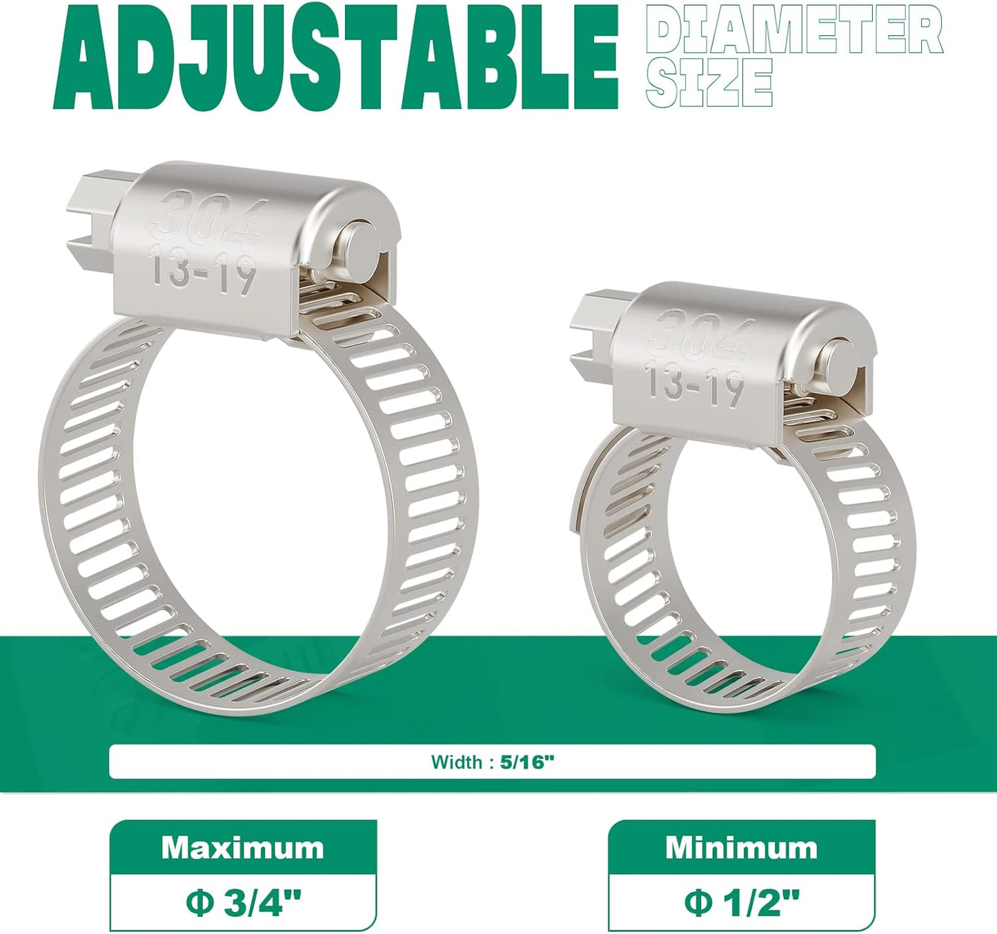 OURU 24PCS Hose Clamps Stainless Steel Adjustable 1/2"-3/4"(13-19mm) | Heavy Duty, Rust Resistant, Worm Gear Small Hose Clamp, Automotive, Pipe, Radiator Plumbing, Fuel Line