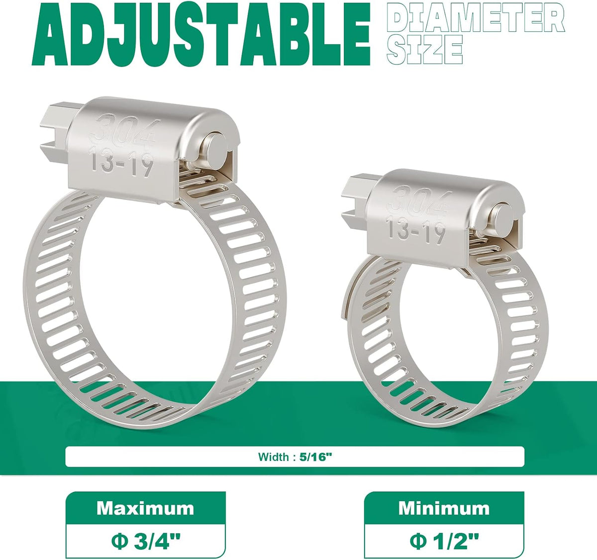 OURU 24PCS Hose Clamps Stainless Steel Adjustable 1/2"-3/4"(13-19mm)