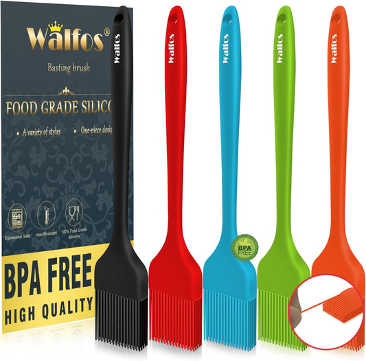 Walfos Silicone Pastry Brush, Heat Resistant Basting Brush Set, Perfect for Baking,BBQ Grill,Kitchen Cooking,Strong Steel