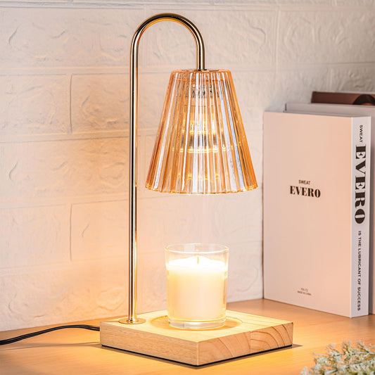 Candle Warmer Lamp with Timer, Vintage Amber Nightstand Candle Warming Lamp for Home Room Decor, Dimmable Wax Warmer for Jar