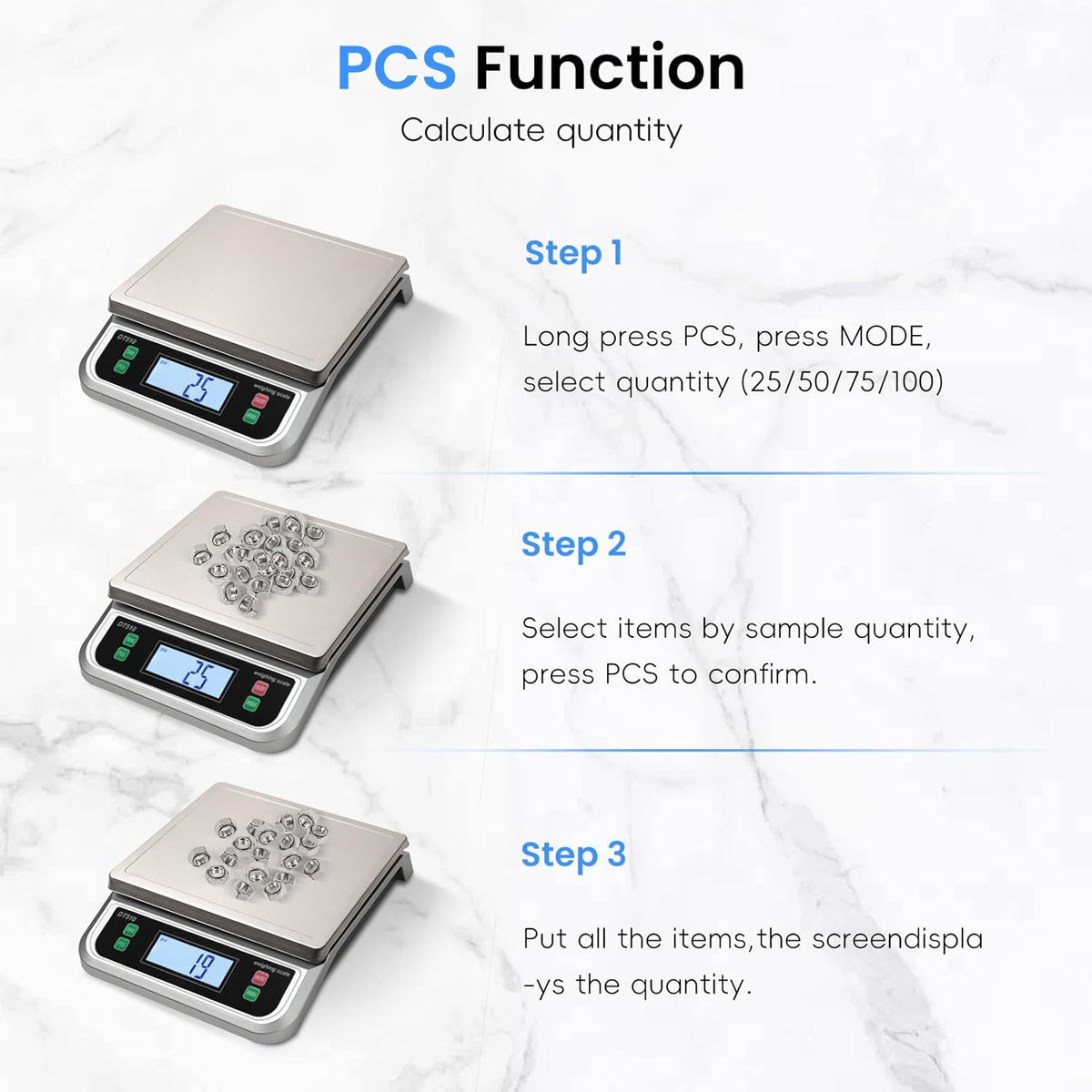 88lb Food Scale Stainless Steel with 6 Unit and Tare PCS Funtion | Commercial Kitchen Scale, with Full View LCD Display Large Kitchen Scale for Baking, Cooking, flour, fruits Silver
