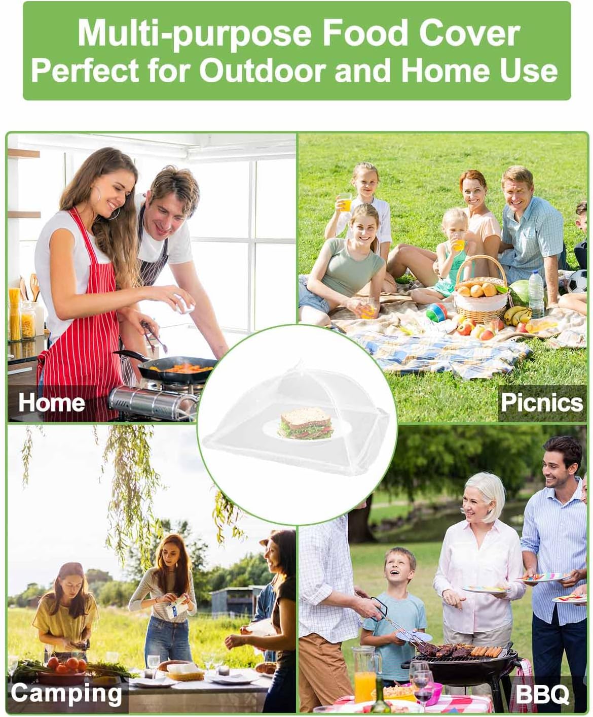 Large Food Cover,6 Pack Mesh Food Tent,17"x17",White Nylon Covers,Pop-Up Umbrella Screen Tents,Patio Net for Outdoor Cam