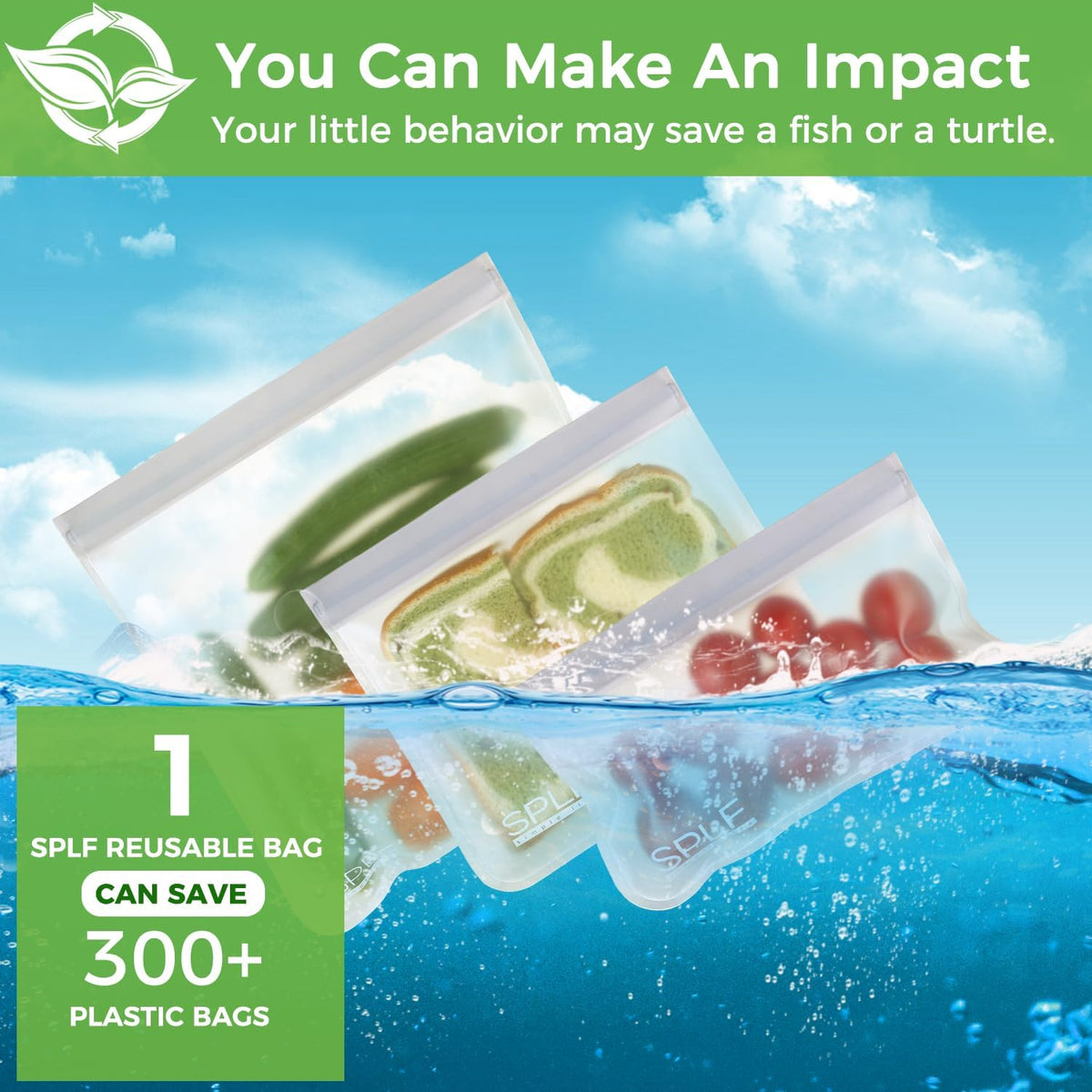 SPLF 12 Pack Dishwasher Safe Reusable Storage Bags(5 Reusable Sandwich 5 Snack 2 Gallon), Extra Thick Freezer Bags Leakproof Silicone and Plastic Free Food Lunch Bag