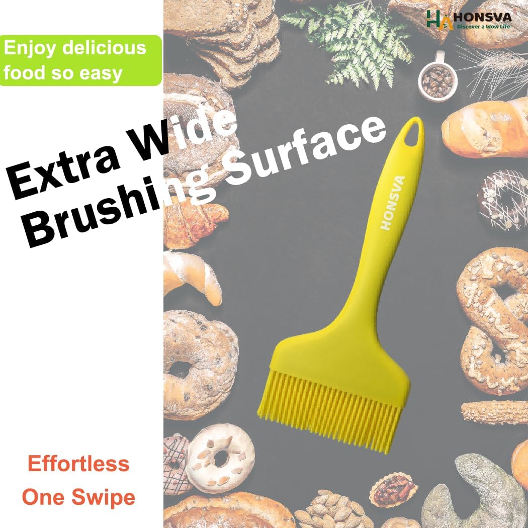 Widened Silicone Pastry Basting Brush 2 Pcs, One-Piece Design, W/3.5", Heat Resistant Kitchen Brush for Baking, Grilling, Saucing Oil, BBQ Sauce, Marinade etc, Dishwasher Safe,Yellow&amp;Green