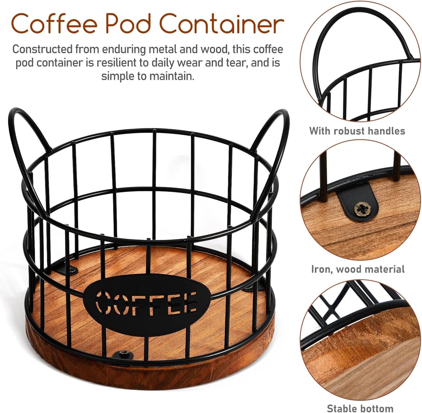 Kichvoe Coffee Pod Storage Basket Wire Coffee Pod Holder for Container Storage Open-Top Station Organization Basket with Handles for Countertop 5.51 X 5.11 X 4.72 in