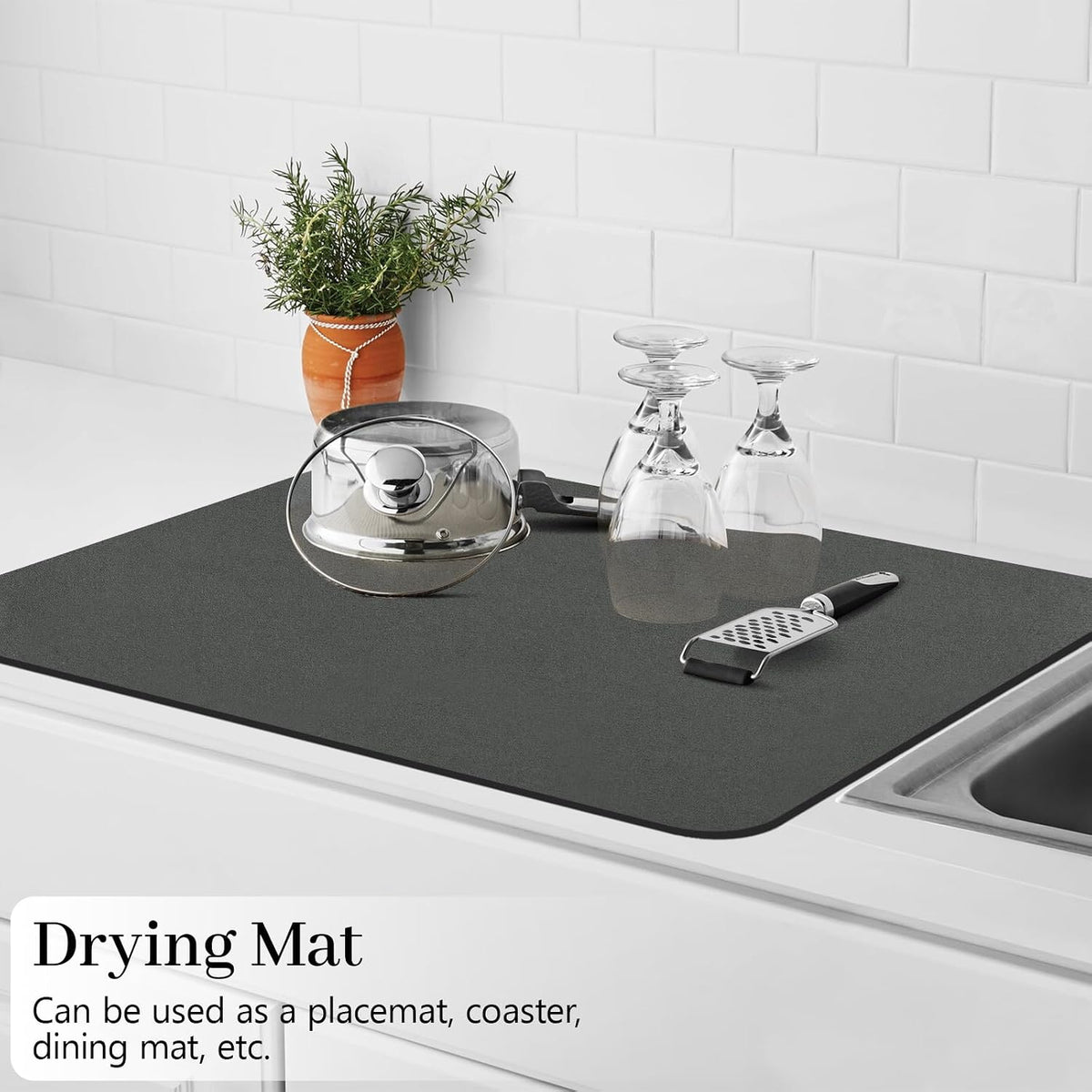 Bloss Grey Dish Drying Mat, Coffee Bar Mat for Countertops - 16" x 24" | Kitchen Counter Mat, Absorbent Hide Stain Rubber Backed Dish Mat