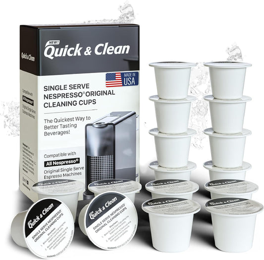 Quick & Clean 16-Pack Cleaning Pods Compatible with Nespresso Original Single Serve Espresso Machines - Removes Stains, Non-Toxic and Eco-Friendly