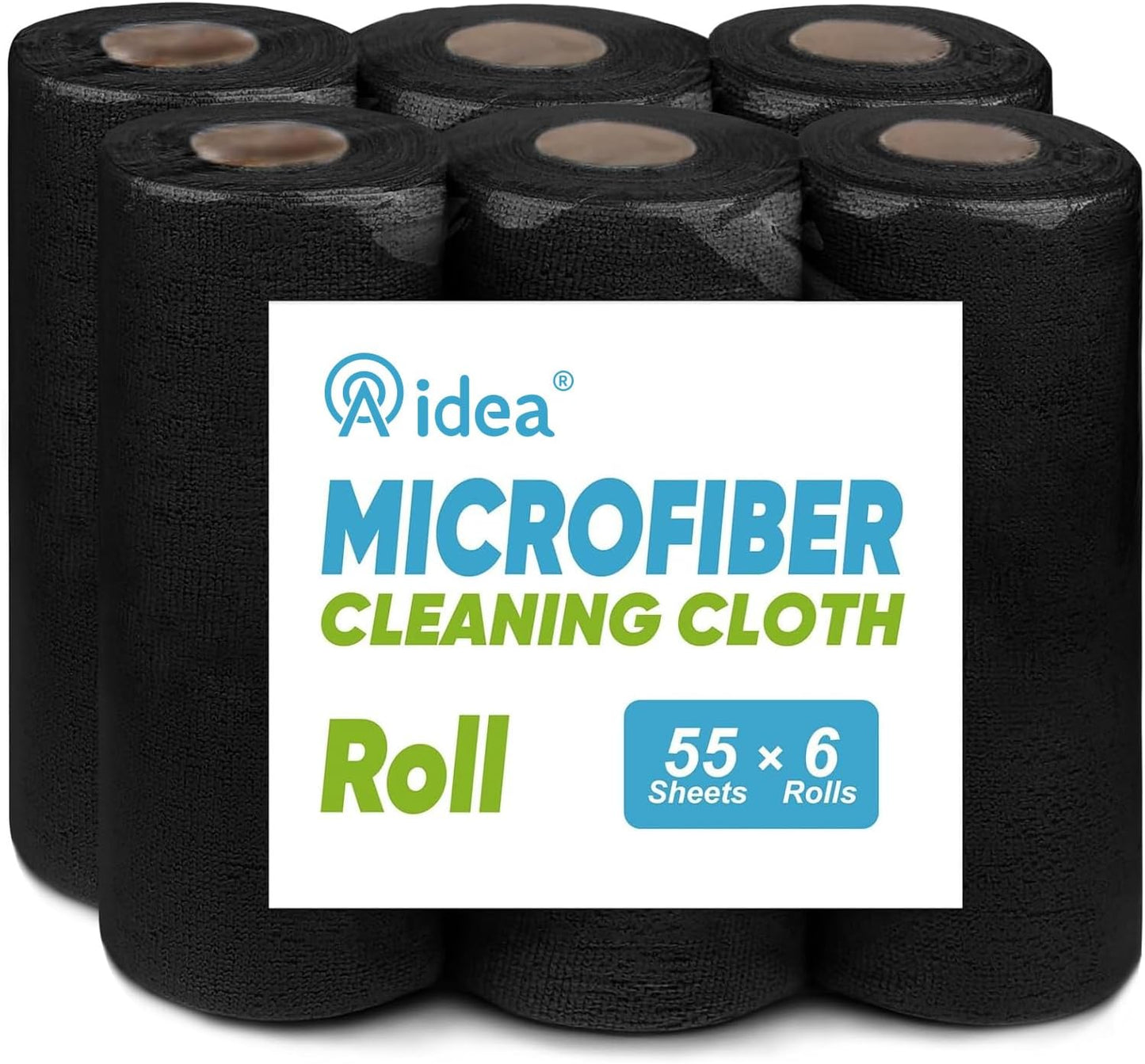 AIDEA Microfiber Cleaning Cloth 330 Sheets 6 Roll, Black Paper Towels 11×9"