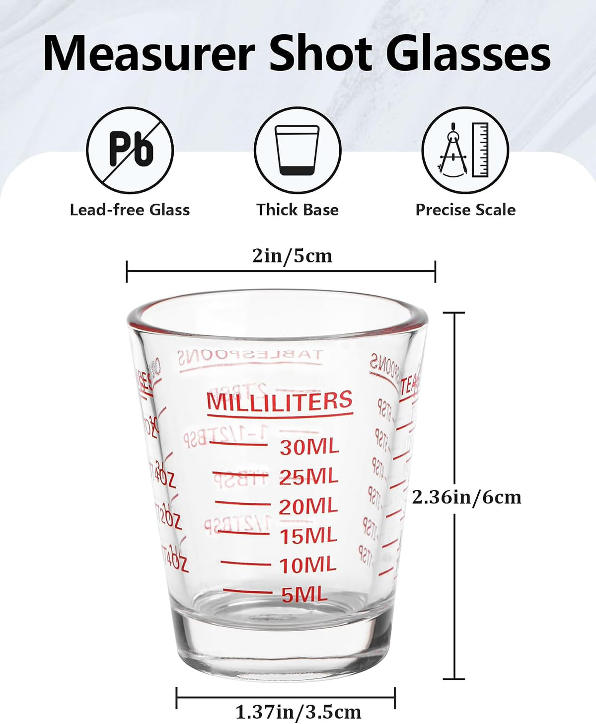 Shot Glass Measuring Cup Set, 6 Pack Espresso Shot Glasses (Mixed Colors)