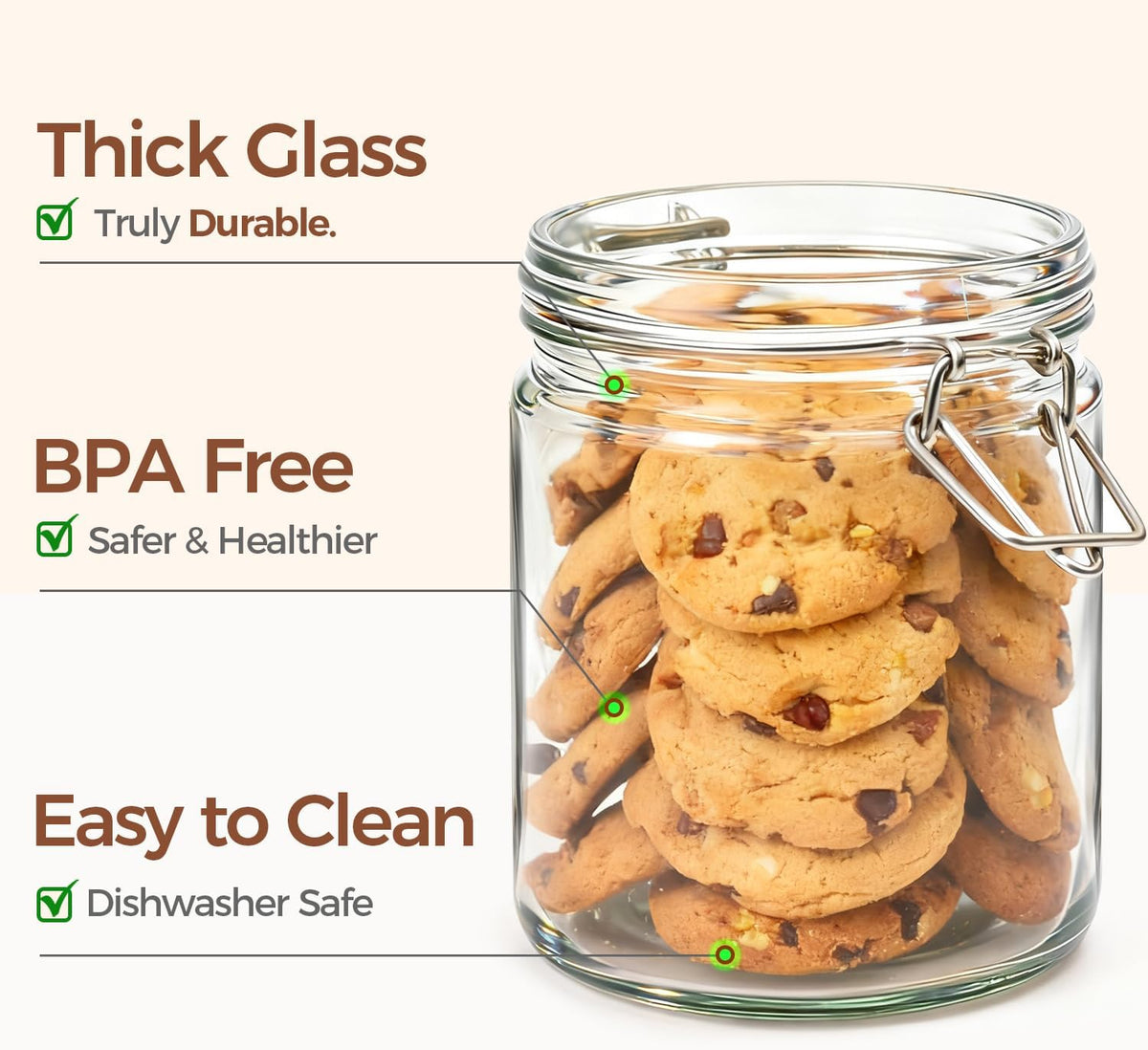 ComSaf 25 oz Glass Jars with Airtight Lids 6 Pack Pantry Coffee Canisters
