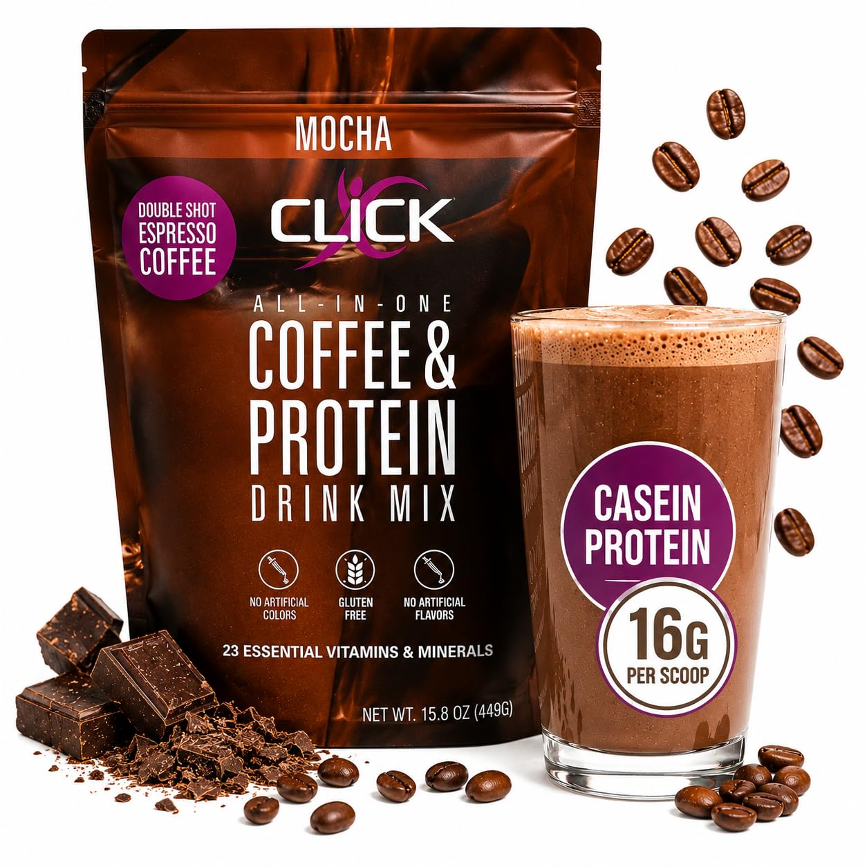 Mocha - Protein Coffee Drink - Double Shot Espresso, Hot and Cold - 15.8 oz | All-in-one protein and coffee meal replacement, 23 essential vitamins, Great hot or cold, Double shot espresso flavor, Potent