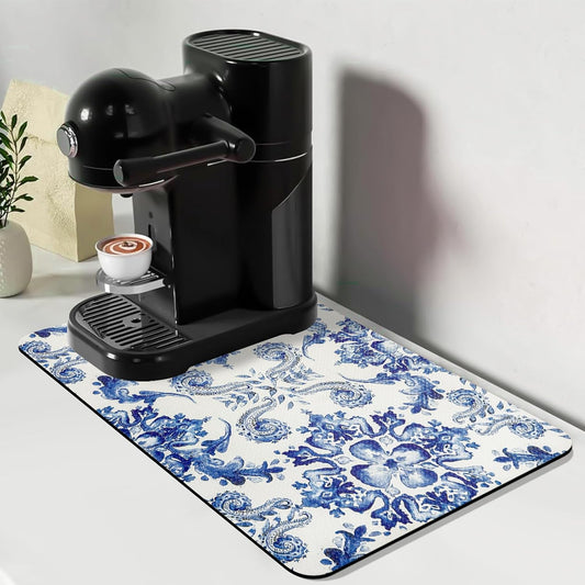 Bloss Dish Drying Mat, 12.2"x19.7" Absorbent Coffee Bar Mat with Waterproof Rubber Back, Fit Under Coffee Maker