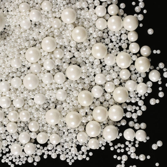 Kasvan White Pearl Sugar Sprinkles - Edible Candy Pearls 130g/4.58 Oz, Mix Size, Baking Cake Decorations, Ice Cream Toppings