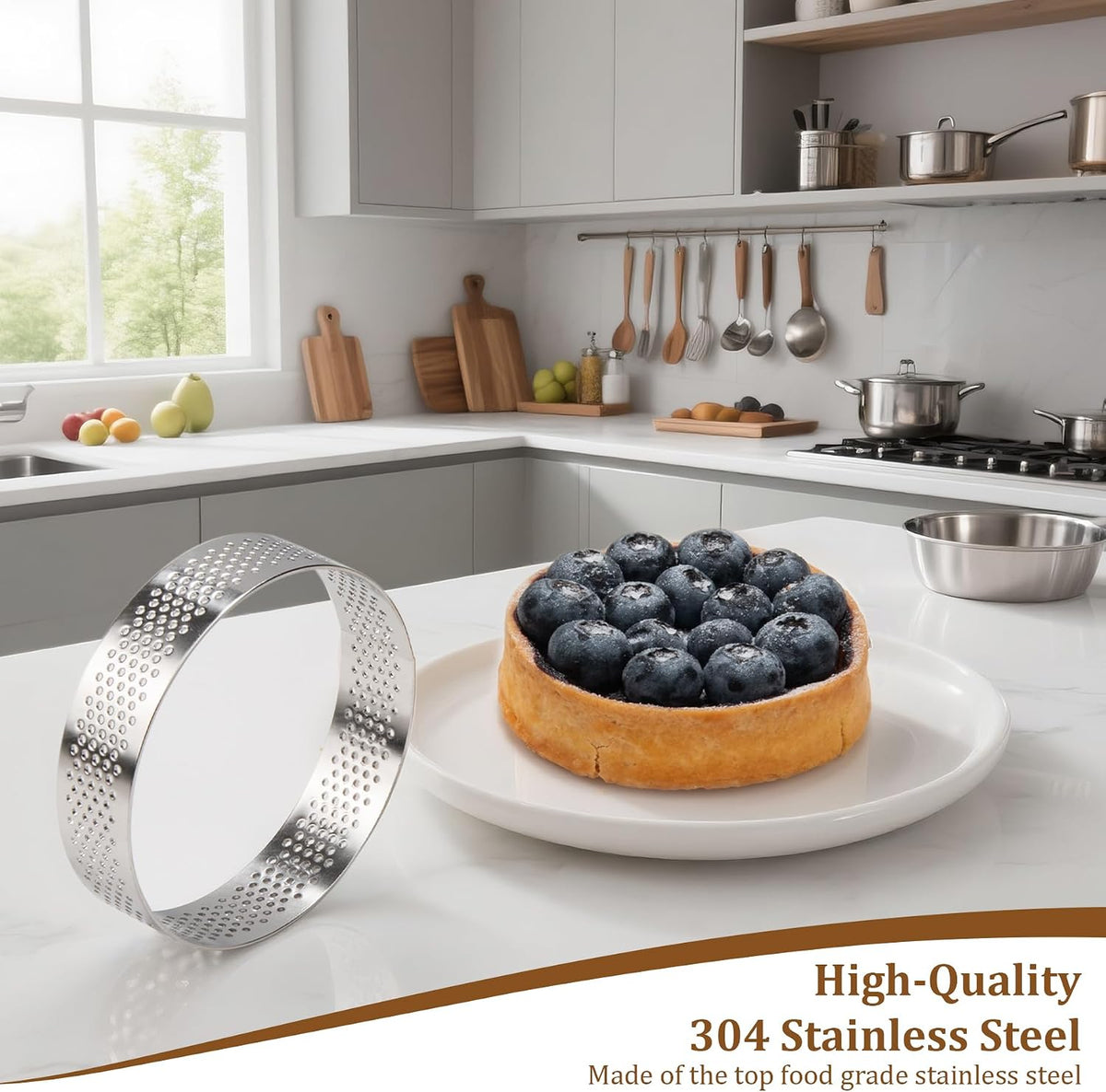 6pcs 304 Stainless Steel Round Tart Ring 3.15 inch Metal Perforated Cake Mold Pastry Molud for Circle Tartlet French Dessert Small Fruit Tarte Crust