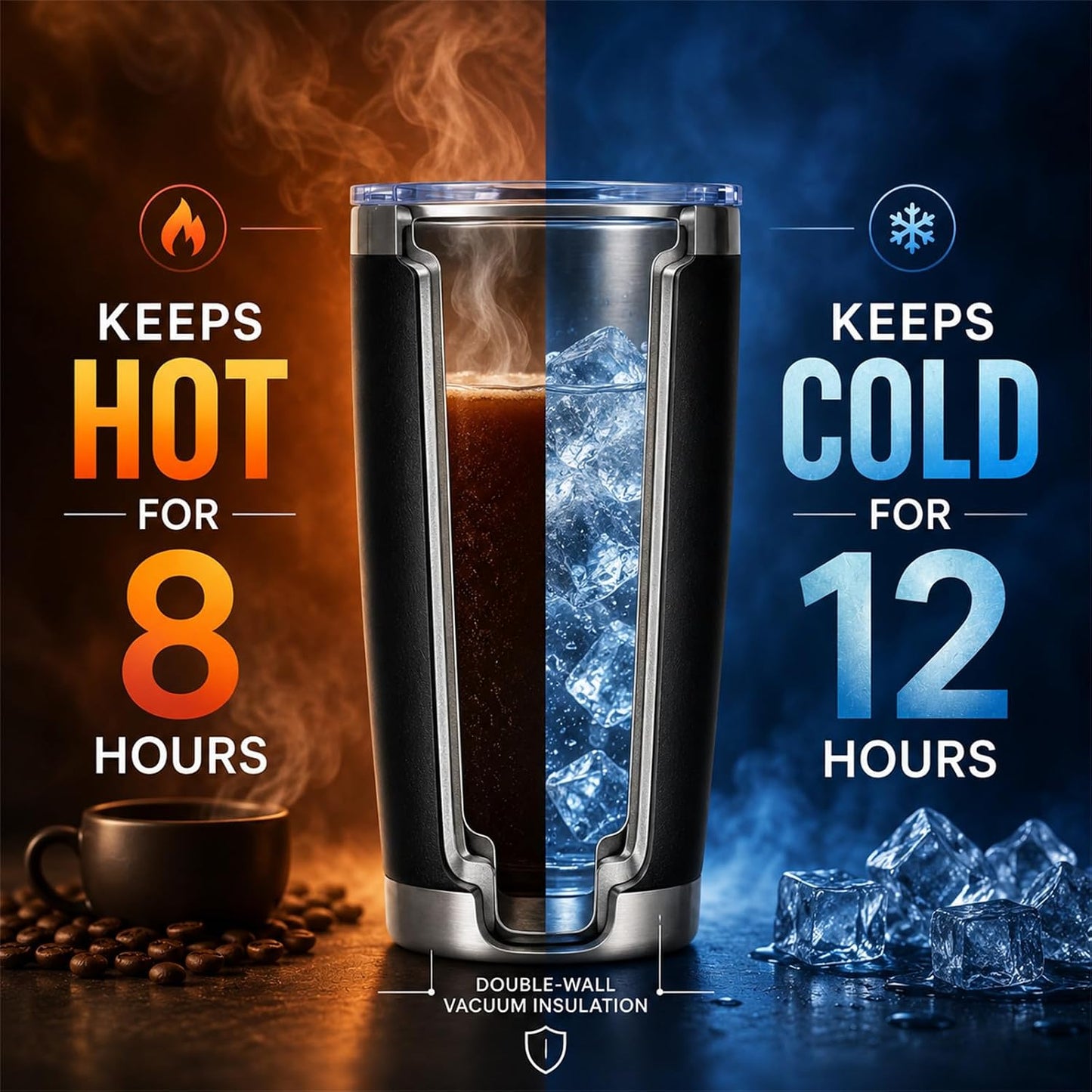 Pandance 20oz Stainless Steel Insulated Tumblers Bulk, Black, 8 Pack | Double Wall Vacuum Travel Mug, BPA Lid, Straight &amp; Curved Straws+Brush, Hot &amp; Cold Drinks, Individually Package, Bulk