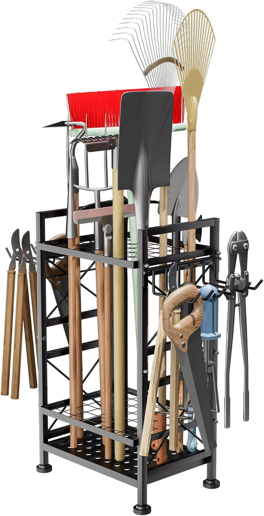 GIOTORENT 3 Tier Metal Garden Tool Organizer - Heavy Duty Yard Storage for Up to 78 Tools, Indoor/Outdoor Garage Patio Shed