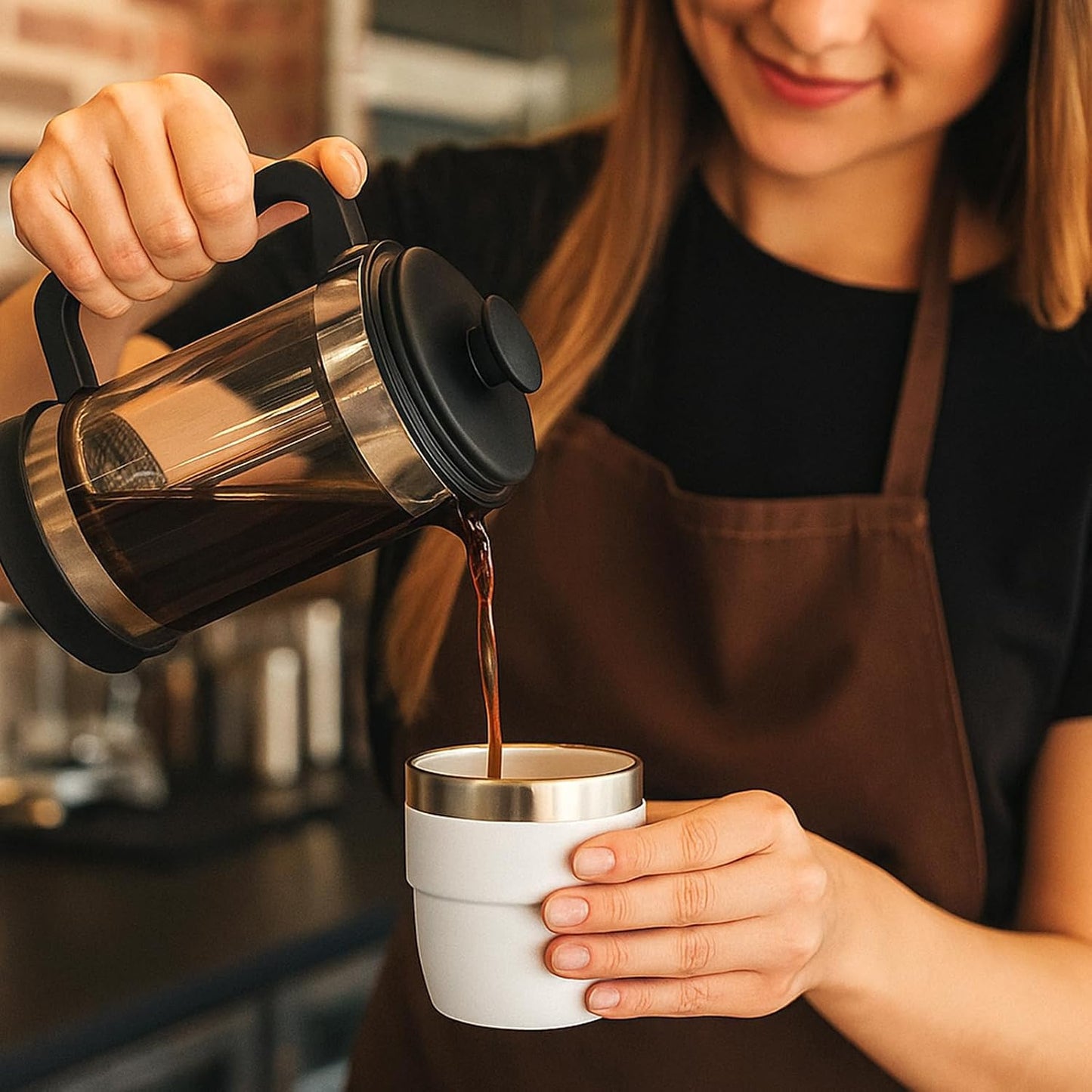 Zenbo 4 oz Espresso/Coffee Cups, Ceramic-Lined Double Wall Vacuum Insulated 18/8 Stainless Steel, Stackable &amp; Dishwasher Safe, Space-Saving, Compatible with Most Espresso &amp; Coffee Makers, 2 Pack