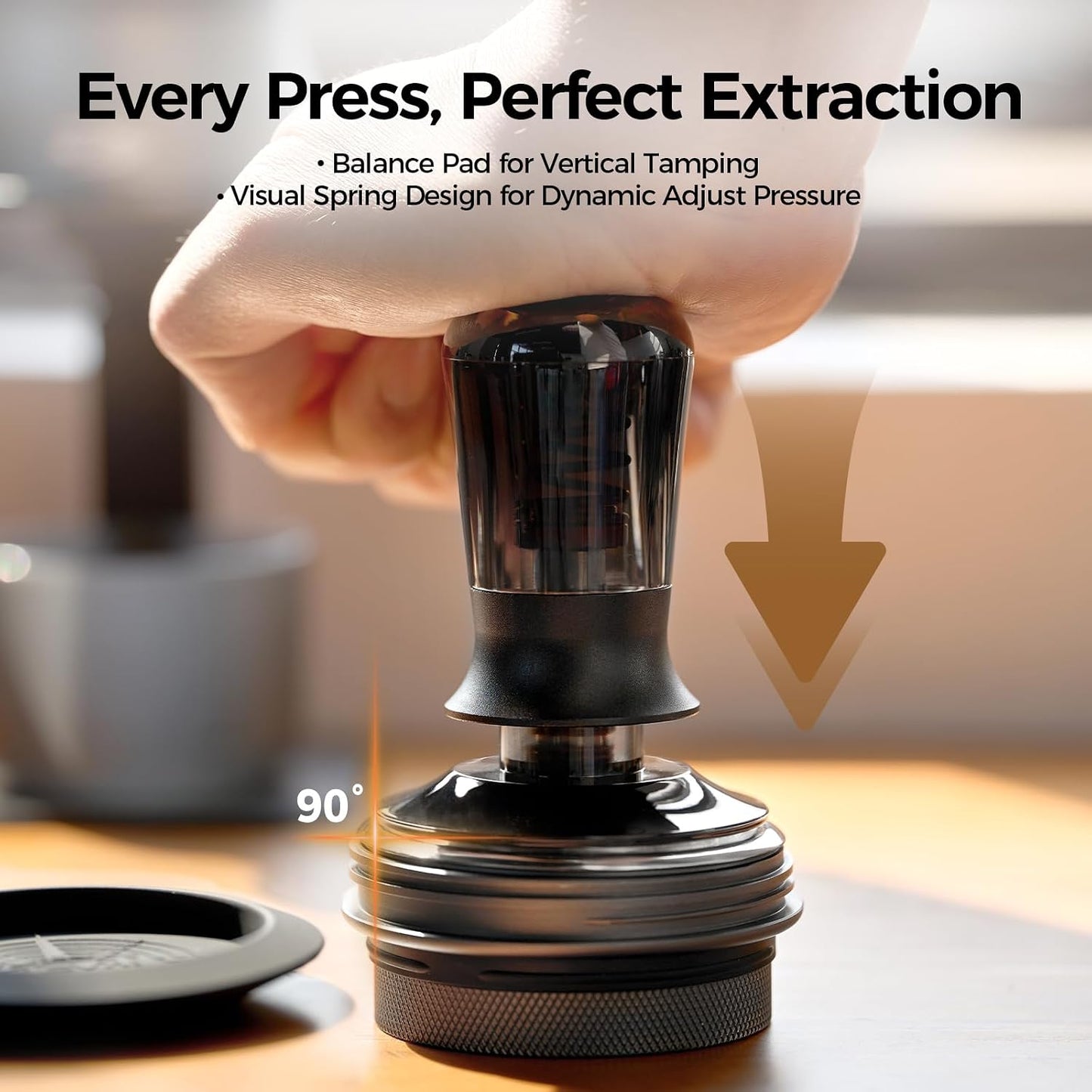 IKAPE 58.35mm Semi-Transparent Espresso Coffee Tamper, Premium Barista Coffee Tamper with Calibrated Spring Loaded, Threaded Stainless Steel Base Tamper for Espresso Machine(New Upgrade)