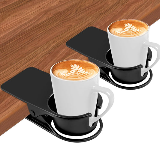 2PCS Drinking Cup Holder Clips, Kalolary Table Edge Cup Holder Clip Water Coffee Mug Holder Clip Desk Bottle Cup Stand Clip