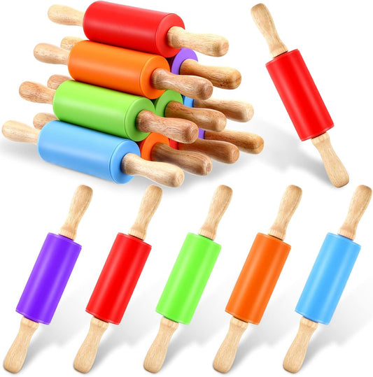 10 Pcs Small Rolling Pin Kids 9 Inch Mini Rolling Pin Silicone Wooden Cooking Pins Baking 5 Colors Non Stick Kids with