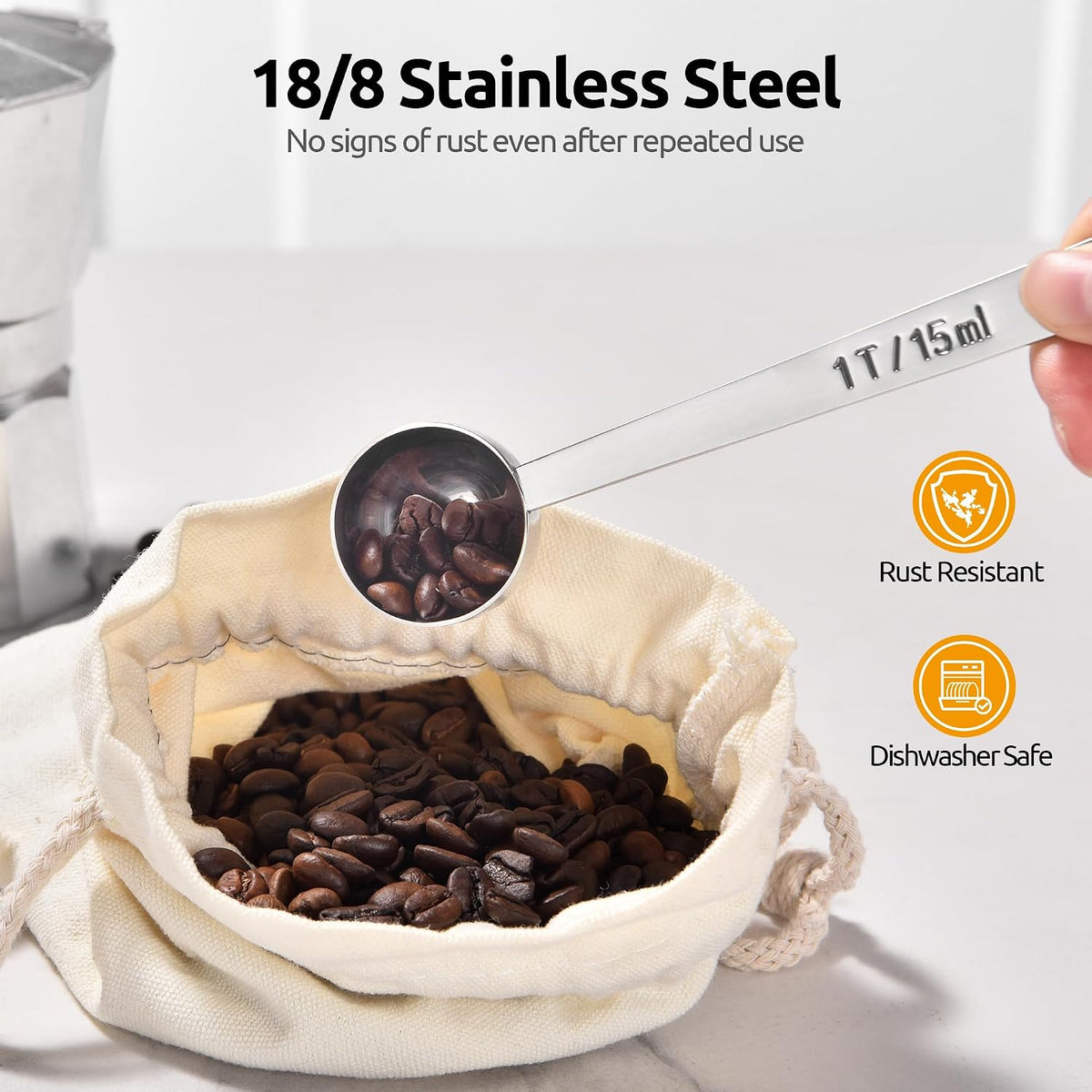 U-Taste Coffee Scoop 1&amp;2 Tablespoon, 4.3in Long Handle Tbsp Measuring Spoon | 18/8 Stainless Steel Tablespoon Scoop, Long Metal Coffee Spoon Scooper, Coffee Meansure Scoop for Ground Coffee Bean Espresso