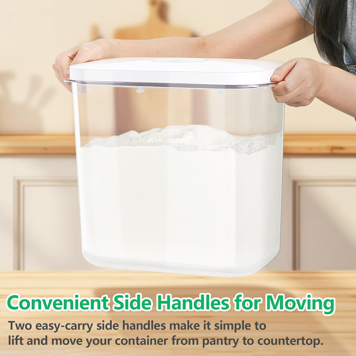 Airtight Rice Container 25 Lbs with Handle and Cup – 12.68Qt Large Flour Sugar Storage Container with Pop Up Seal &amp; Hanging Lid Hooks, Clear Tall Food Storage Bin for Kitchen Pantry Organization
