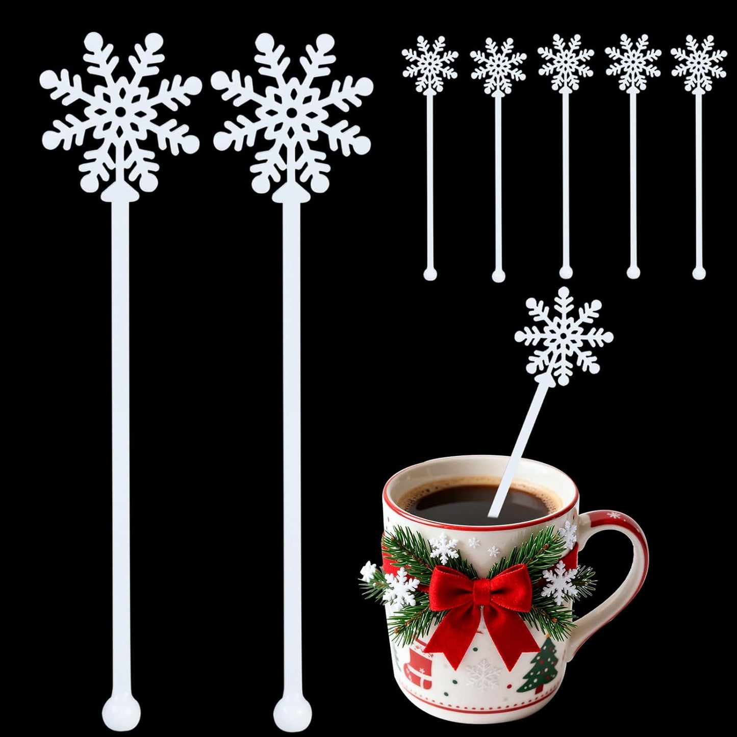 30pcs Snowflake Drink Stirrers Christmas Plastic Swizzle Sticks Beverage Winter Stir Sticks Reusable