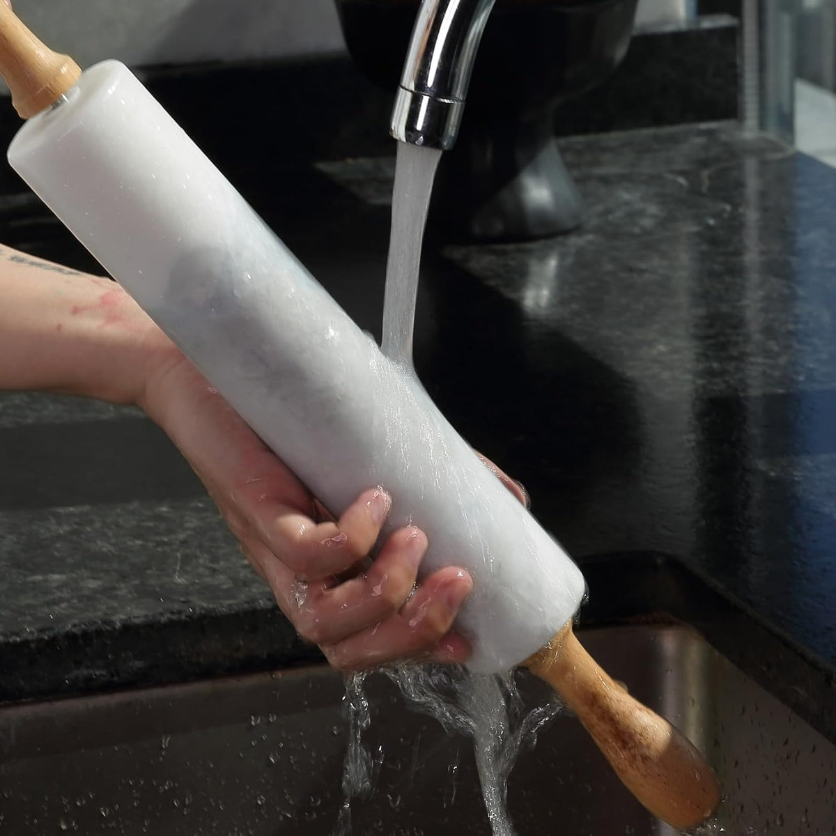 Koville Marble Rolling Pin, Non-Stick African Stone Polished Dough Roller, Pasta, Dumpling, Ravioli, Fondant, Pie Crust, Kitchen Baking Pastry Tools
