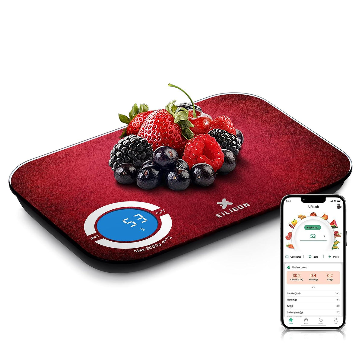 EILISON Smart Kitchen Food Scale,Bluetooth,8000g Cap,Nutrition Calculator