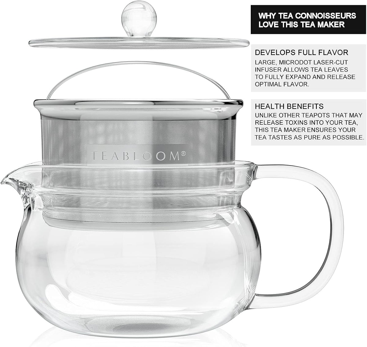 Teabloom Kyoto 2-in-1 Tea Kettle and Tea Maker – Glass Teapot with Removable Loose Tea Filter – Tea Connoisseur's Choice