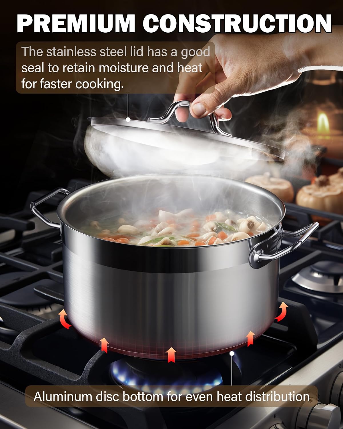 Cooks Standard Professional Cookware Set, Stainless Steel Pots Kitchen Set Includes Saucepans, Sauté Pan, Dutch Oven wit