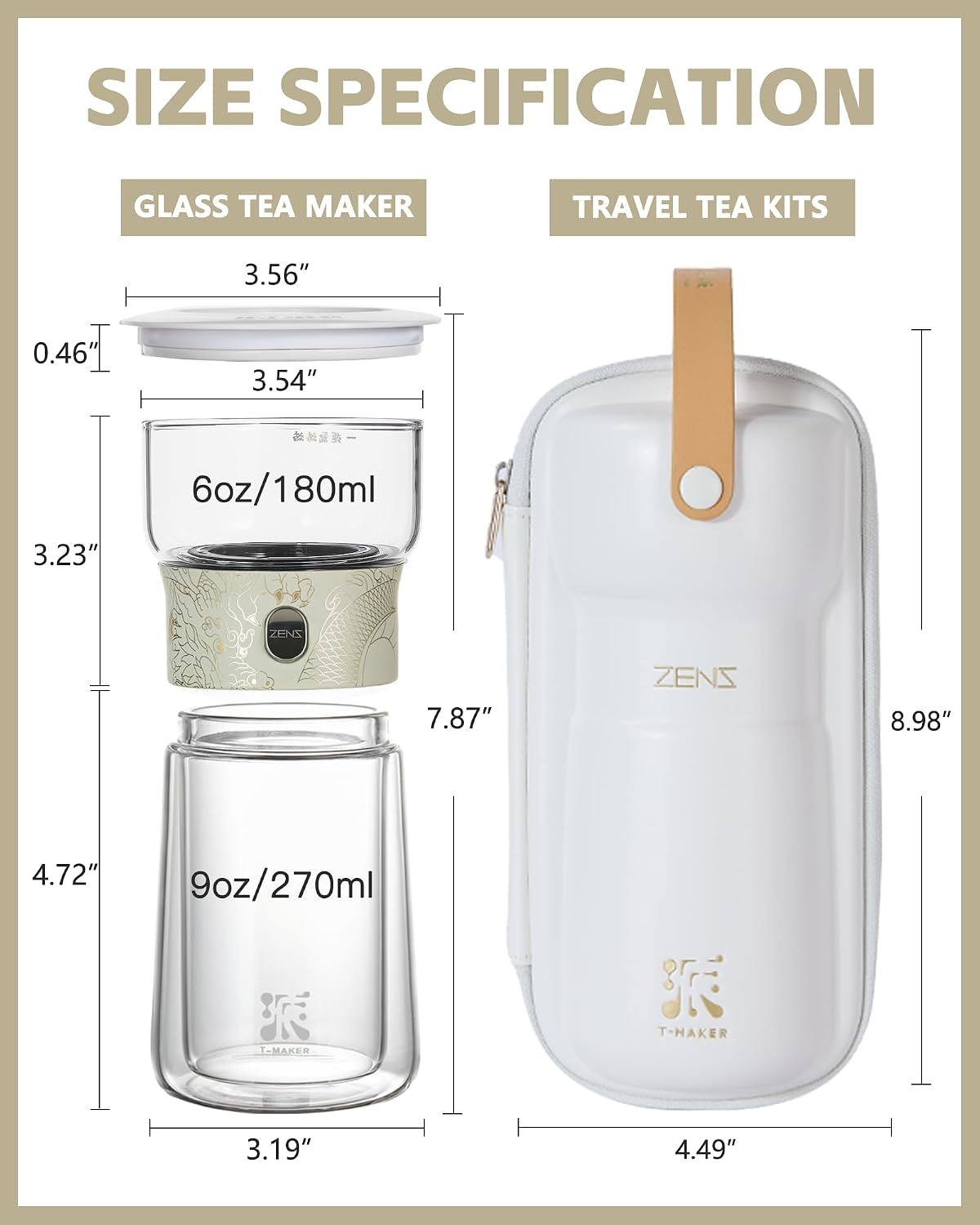 ZENS Glass Tea Infuser Pot, Modern One Touch Tea Maker for Tea Steeping | Loose Tea Diffusers, Magic Tea Pot with 9oz Insulated Mug and Portable Bag for Tea Lovers Gifts, Dragon