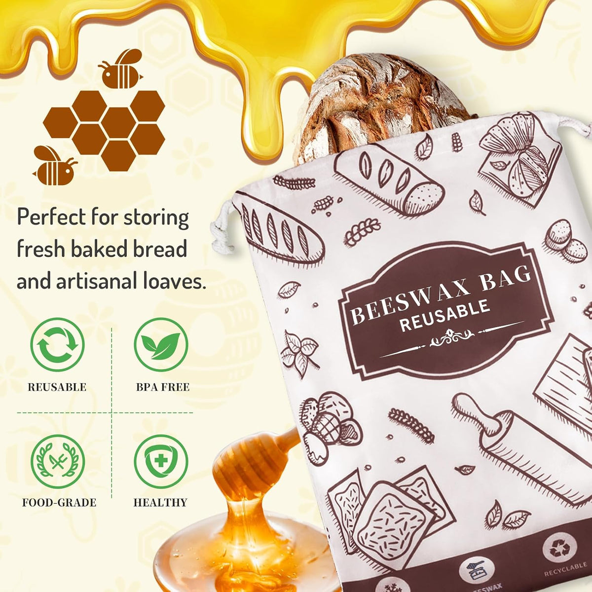 2-Pack Beeswax Bread Bags for Homemade Bread, Orange Reusable Sourdough Storage Bags with Premium Beeswax Coating for Loafs Baguette Fresh Keeping,Great Homesteading Essentials and Baking Gifts.