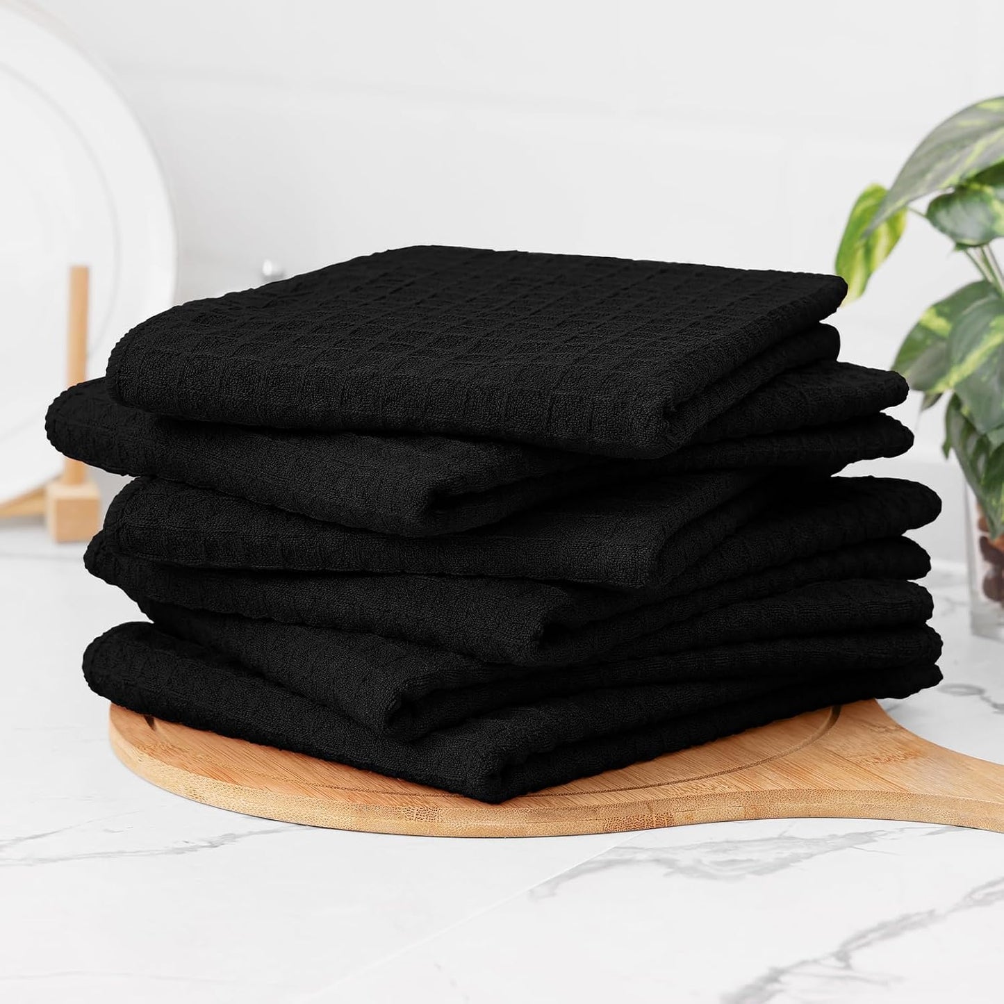 Homaxy Microfiber Waffle Weave Kitchen Towels, 6 Pack, Black