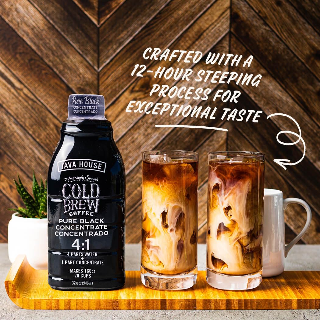 JAVA HOUSE Cold Brew Coffee, Colombian 4:1 Liquid Concentrate, 32 Ounce Bottle