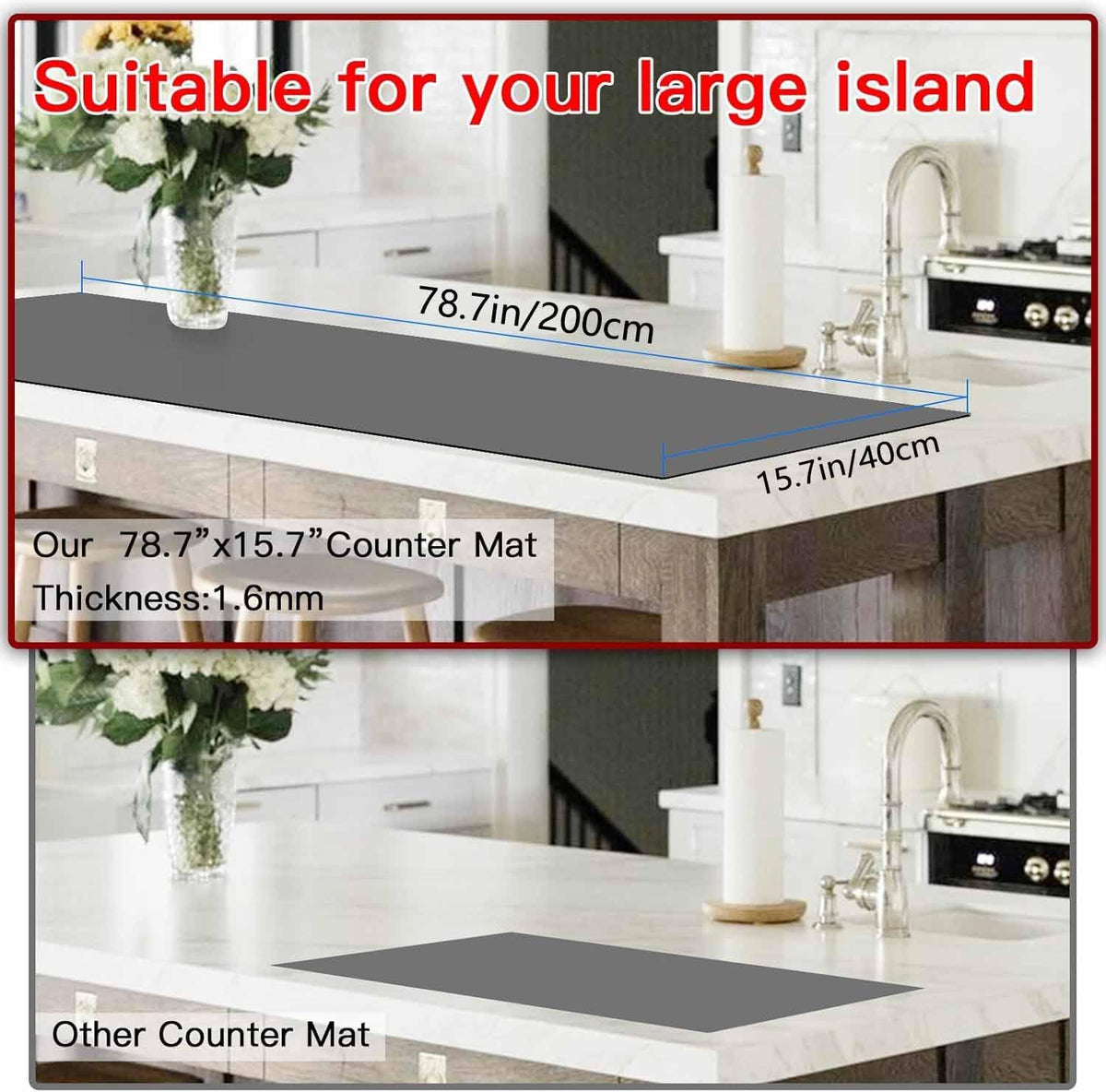 Large Silicone Mats, 78.7”x15.7” Extra Large Silicone Heat Resistant Mat, Countertop Protector, Nonstick Waterproof Mats for Kitchen Counter, Shipped Rolled Up Kitchen Counter Mat, Dark Gray