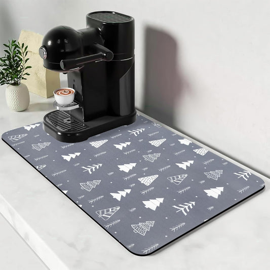 Bloss Christmas Coffee Mat, 16"x24" Absorbent Bar Mat with Waterproof Rubber Back, Fit Under Coffee Maker Machine/Kitchen